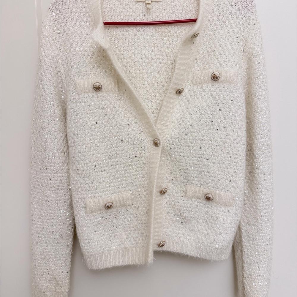 Maje morning lurex sequin cardigan - white/silver